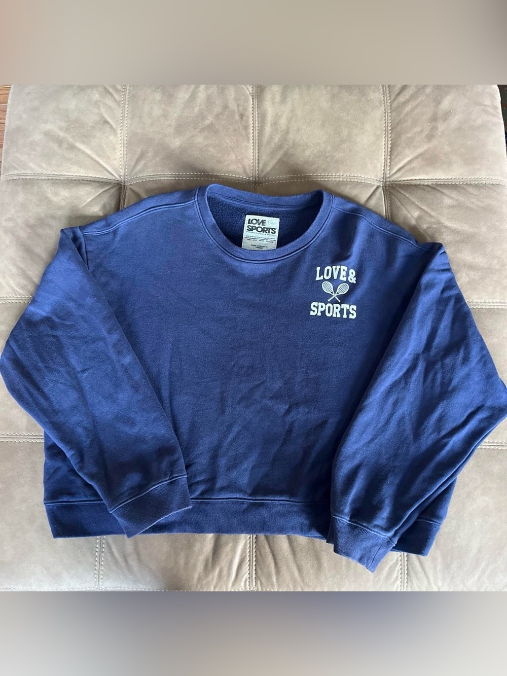 Love & Sports Women's Navy Crew Sweatshirt with Chest Graphic